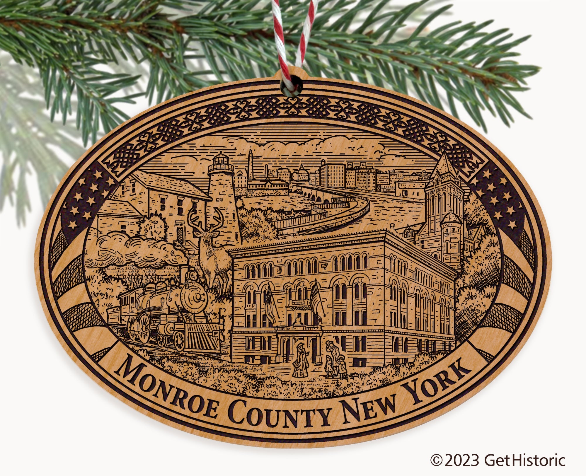 Monroe County New York Engraved Natural Ornament