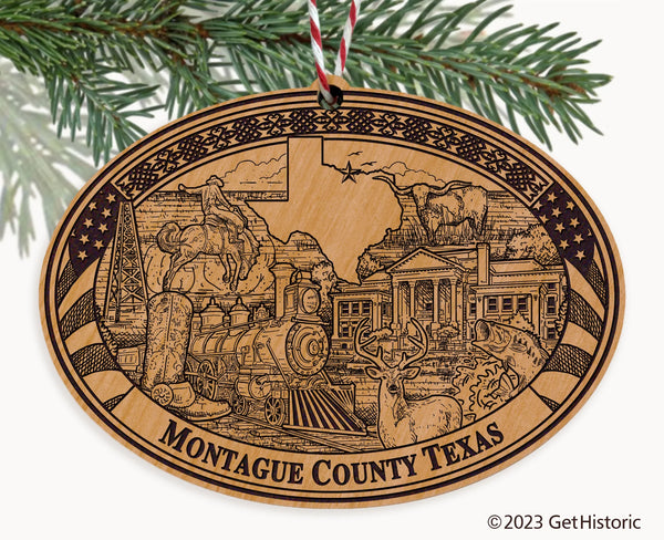 Montague County Texas Engraved Natural Ornament