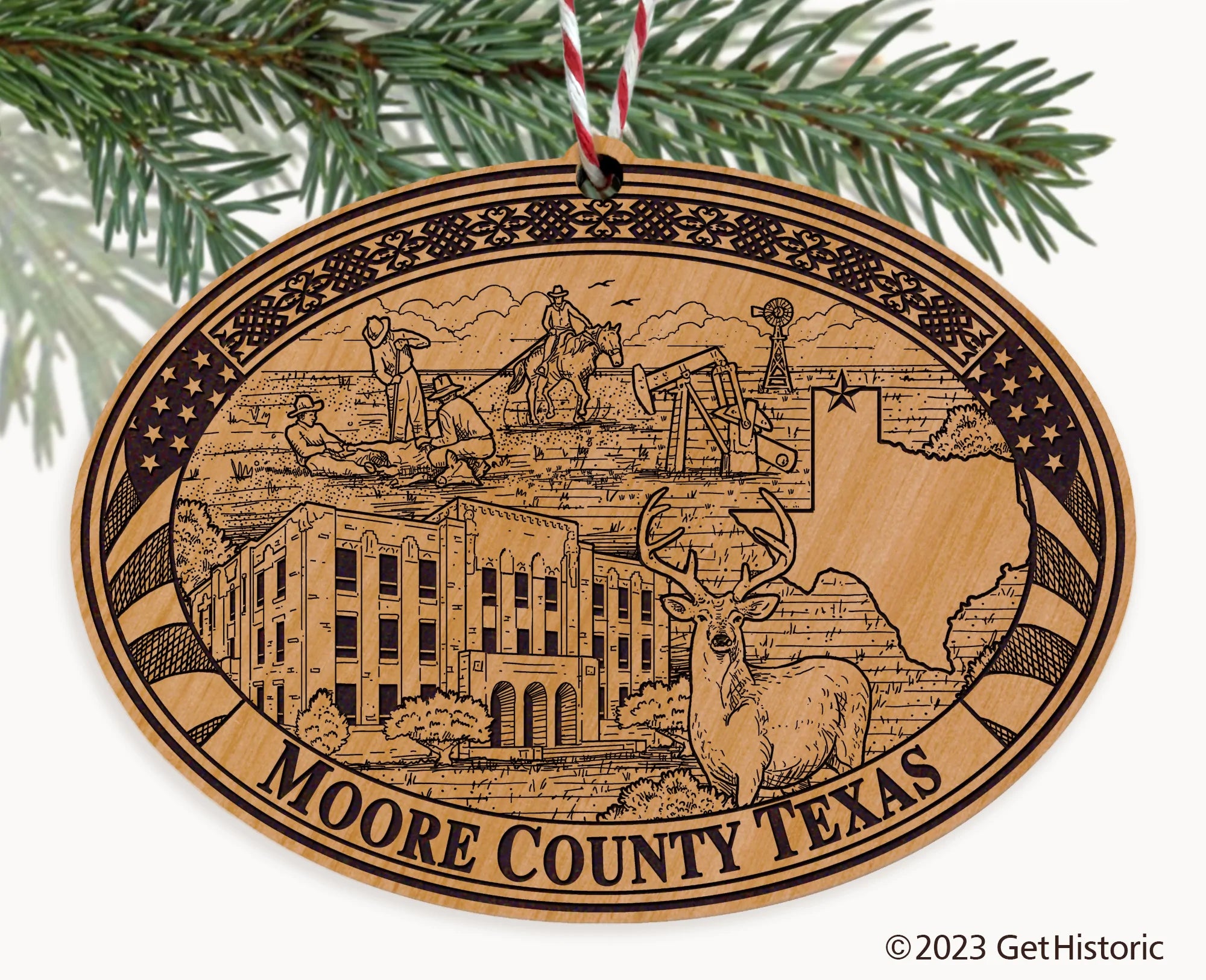 Moore County Texas Engraved Natural Ornament