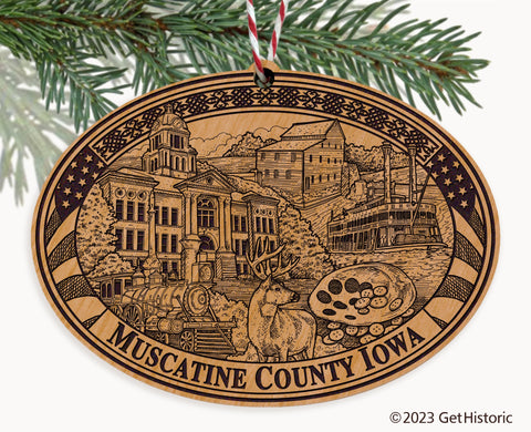 Muscatine County Iowa Engraved Natural Ornament