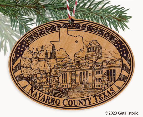 Navarro County Texas Engraved Natural Ornament