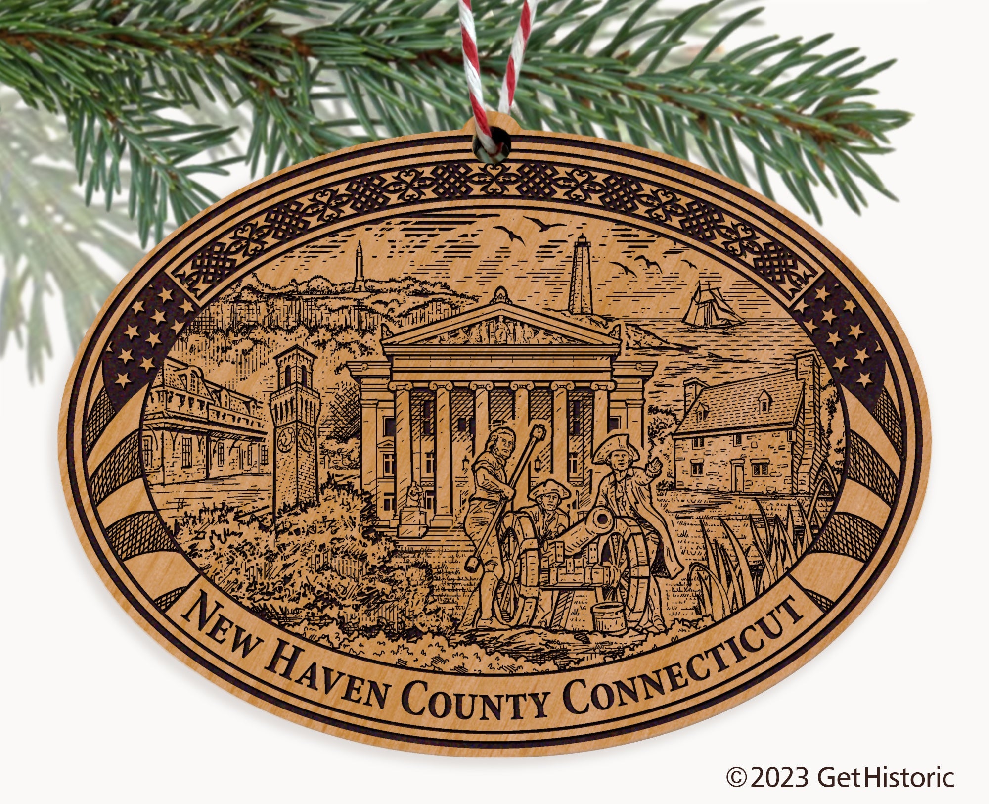 New Haven County Connecticut Engraved Natural Ornament