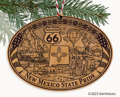 New Mexico State Natural Wood Engraved Ornament