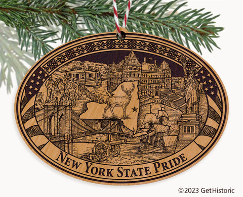 New York State Natural Wood Engraved Ornament