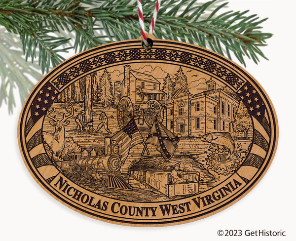 Nicholas County West Virginia Engraved Natural Ornament