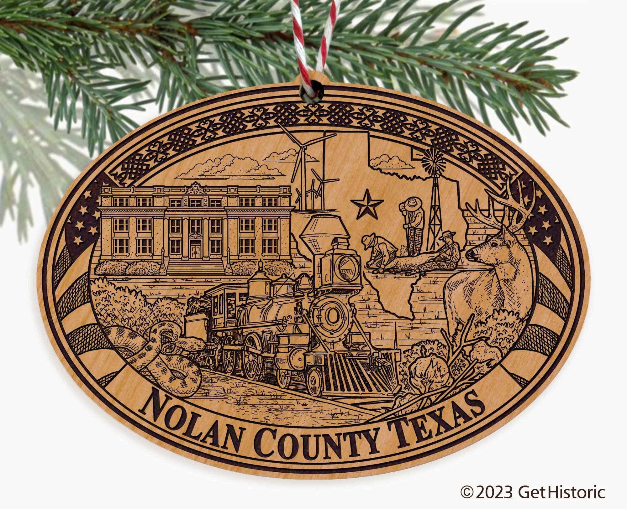 Nolan County Texas Engraved Natural Ornament