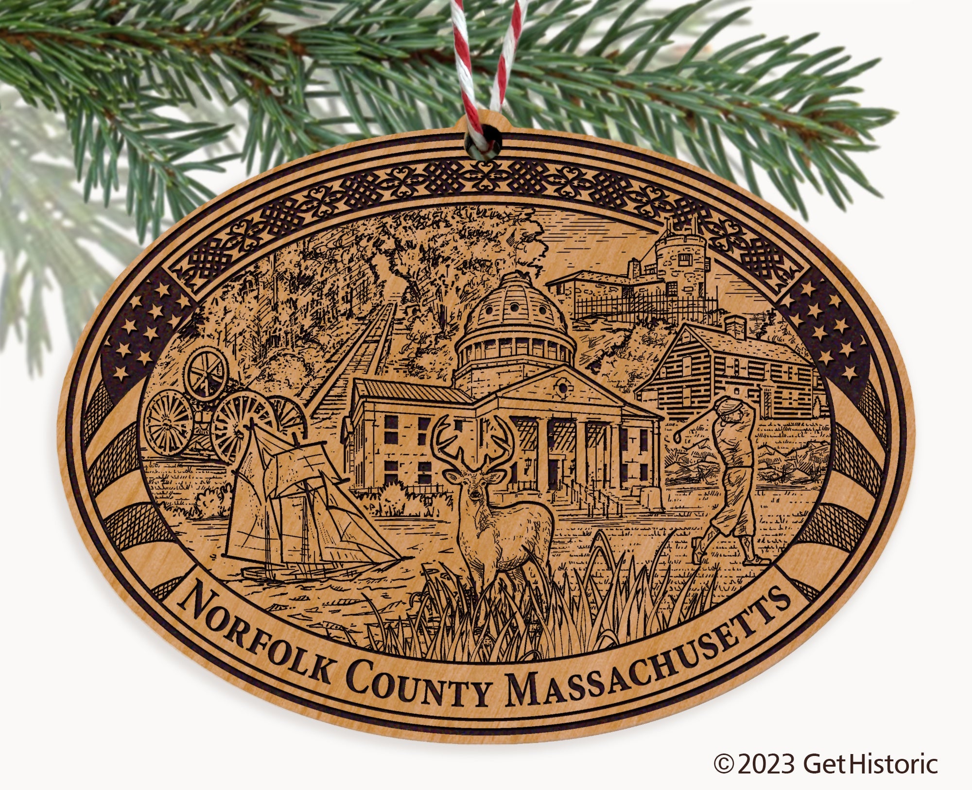 Norfolk County Massachusetts Engraved Natural Ornament