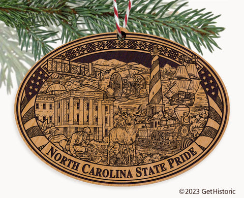 North Carolina State Natural Wood Engraved Ornament