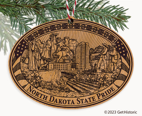 North Dakota State Natural Wood Engraved Ornament