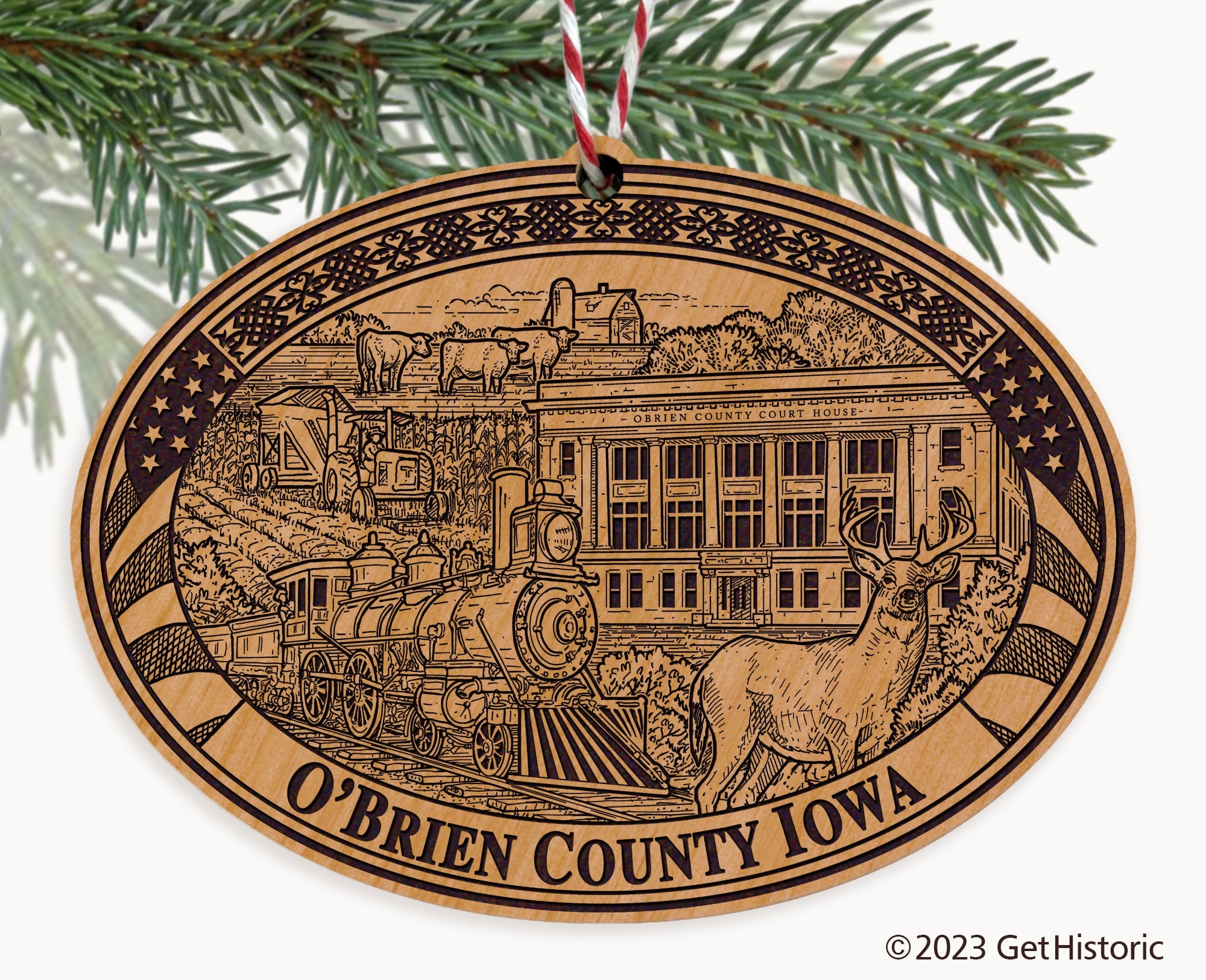 O'Brien County Iowa Engraved Natural Ornament