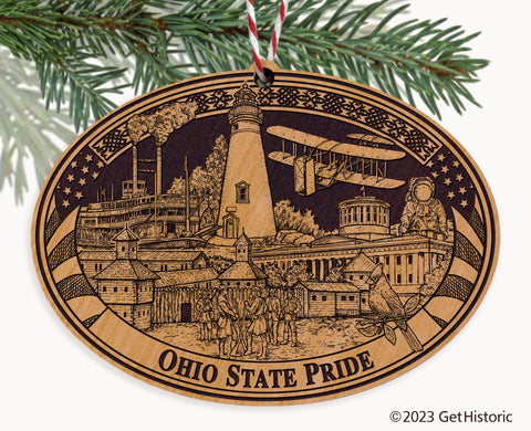 Ohio State Natural Wood Engraved Ornament