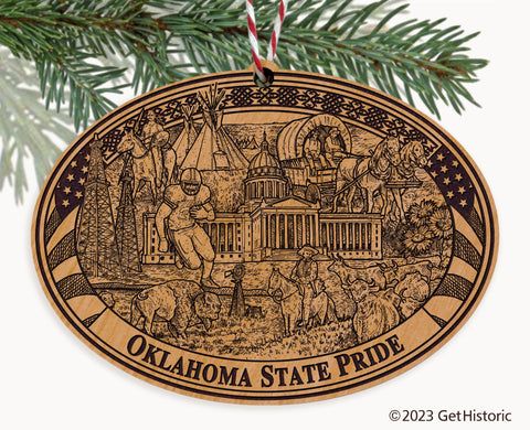 Oklahoma State Natural Wood Engraved Ornament