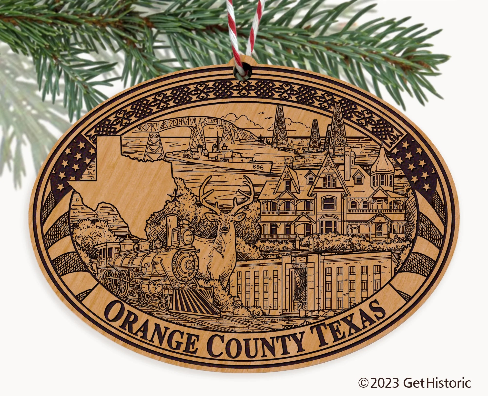 Orange County Texas Engraved Natural Ornament