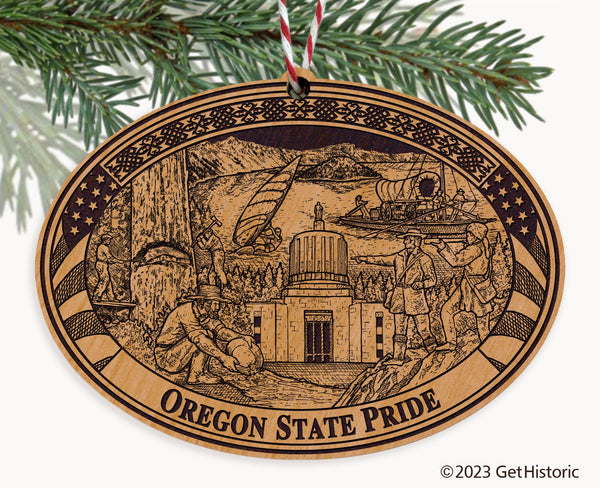 Oregon State Natural Wood Engraved Ornament