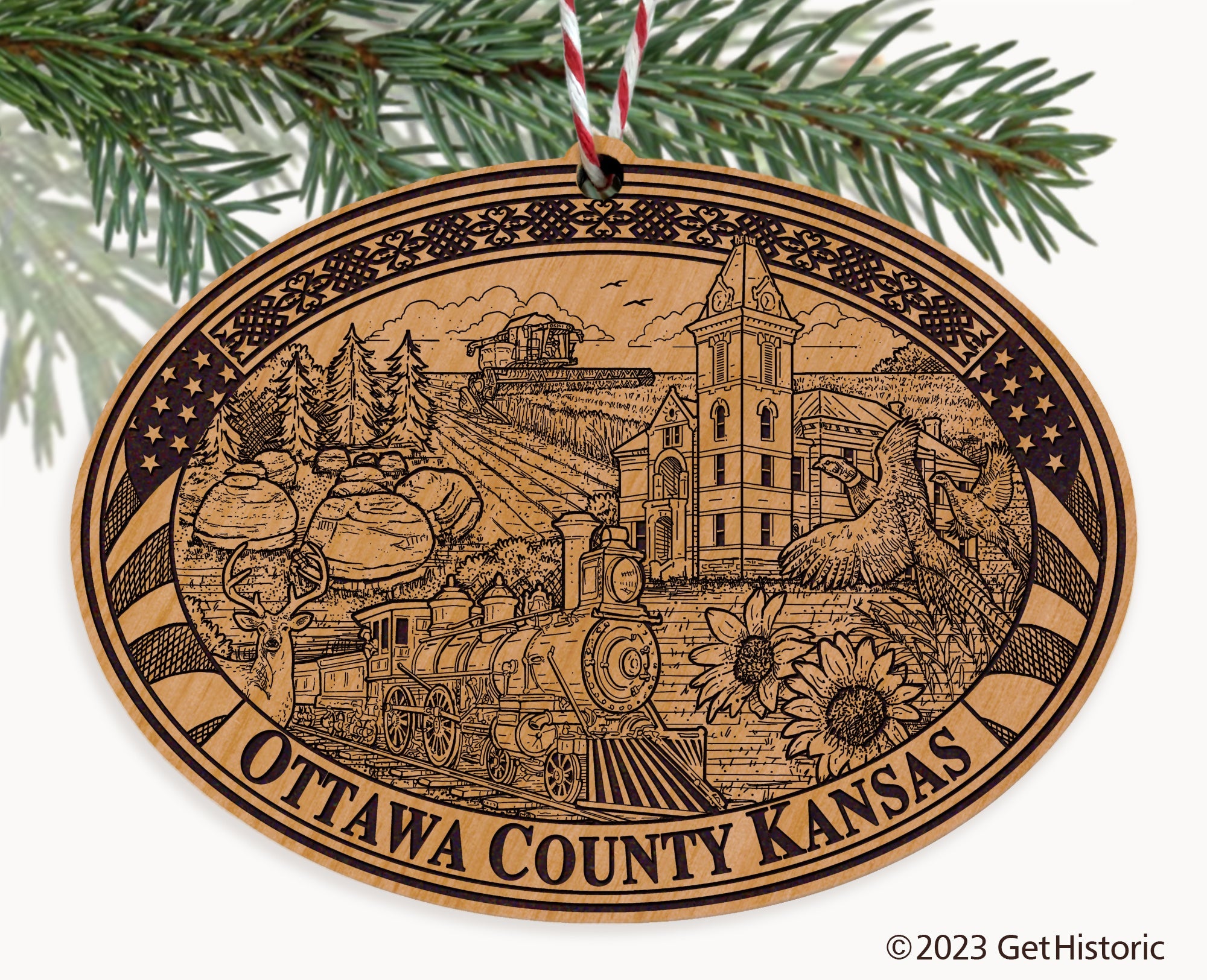 Ottawa County Kansas Engraved Natural Ornament