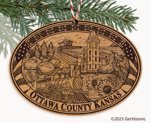 Ottawa County Kansas Engraved Natural Ornament