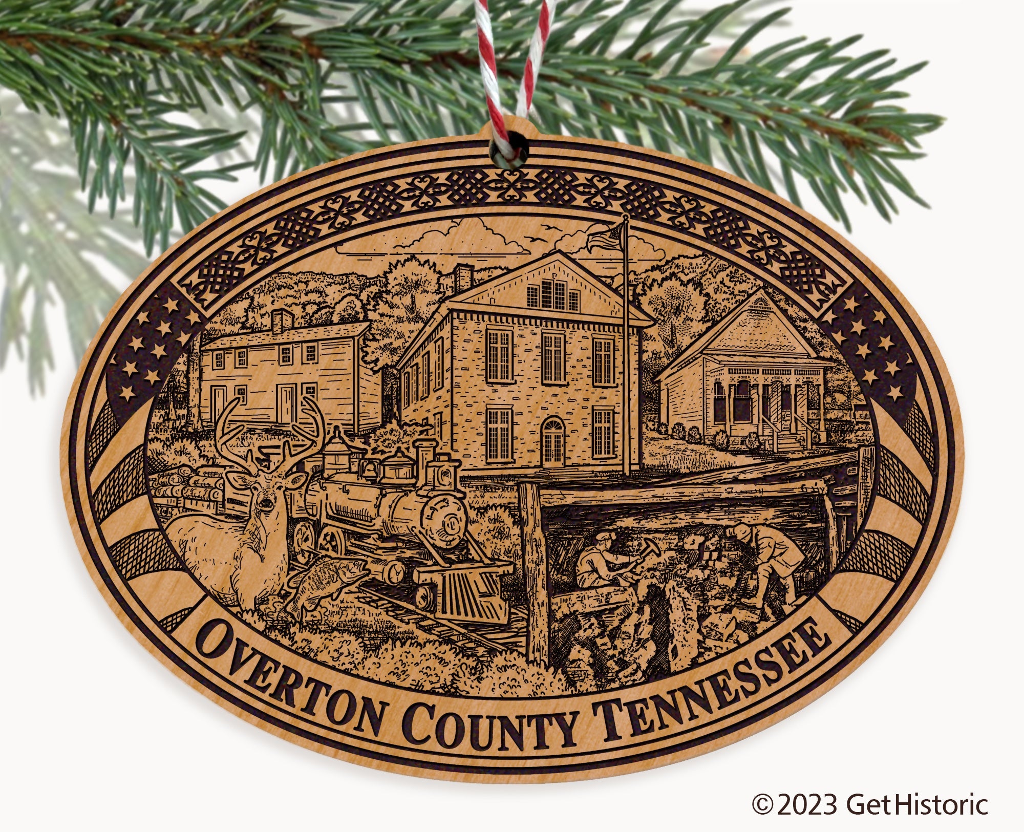 Overton County Tennessee Engraved Natural Ornament