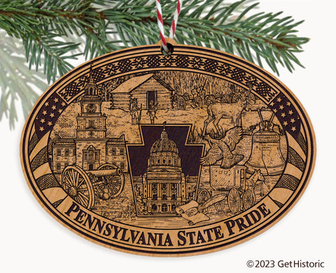 Pennsylvania State Natural Wood Engraved Ornament