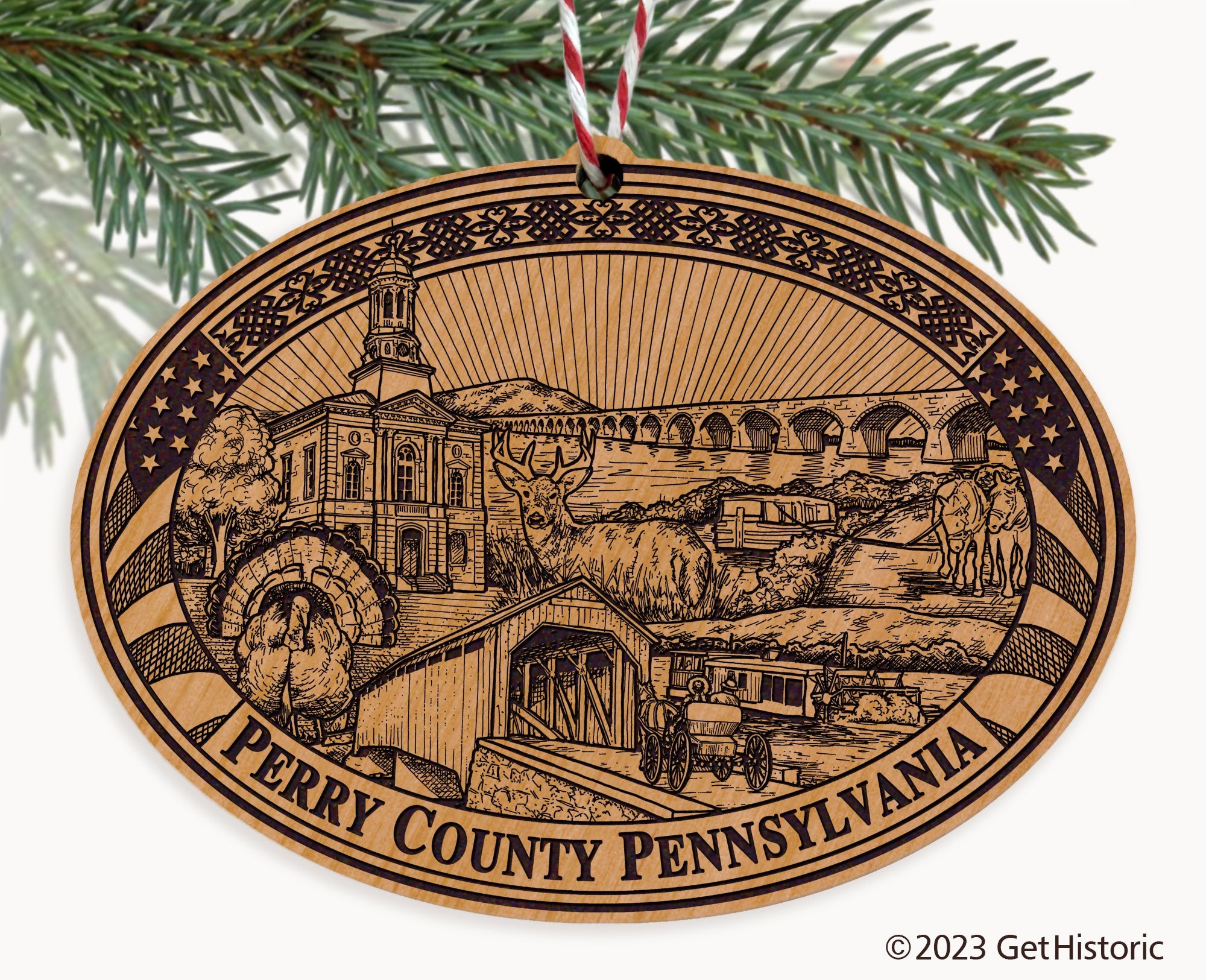 Perry County Pennsylvania Engraved Natural Ornament