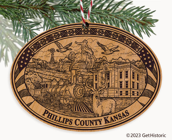 Phillips County Kansas Engraved Natural Ornament