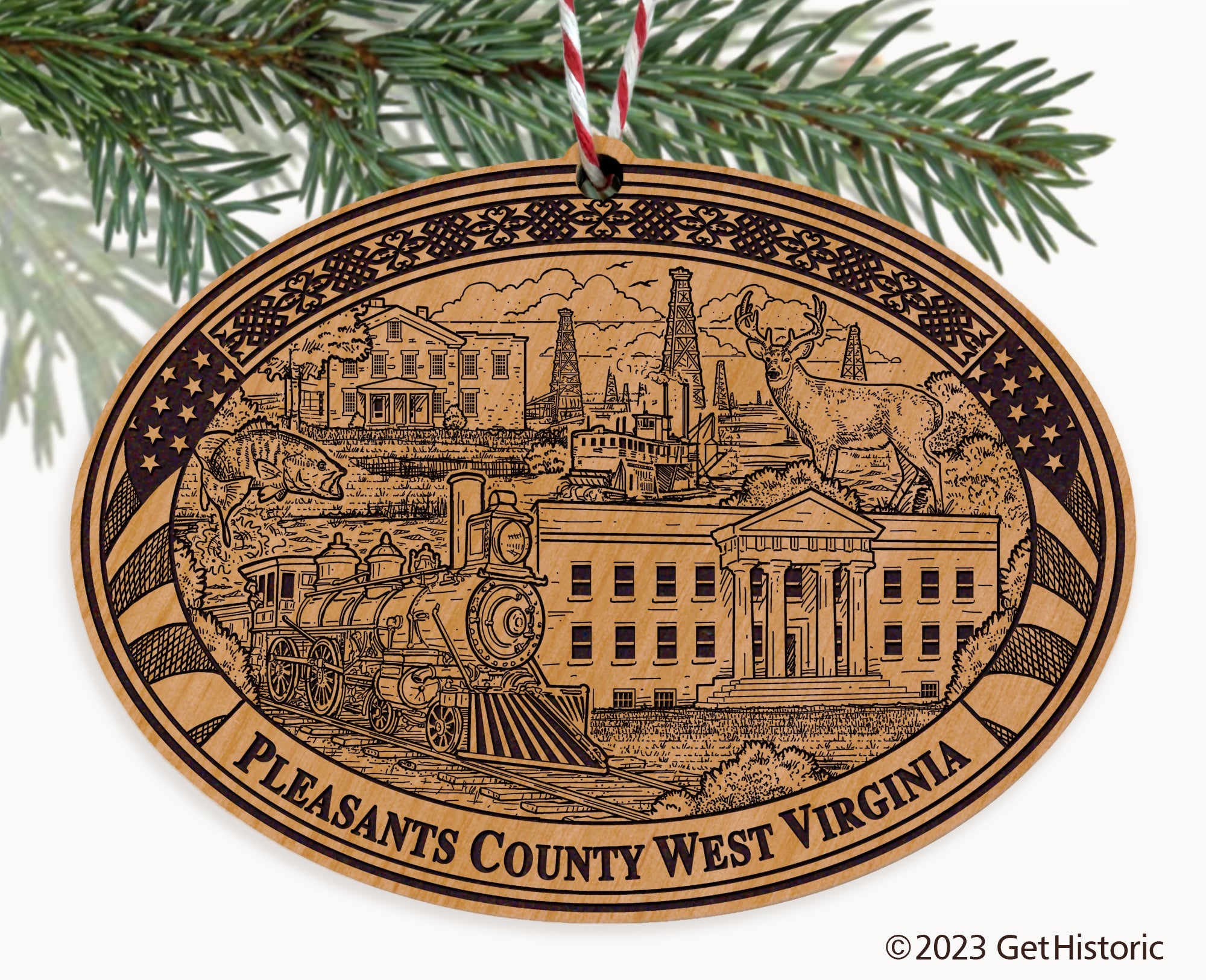 Pleasants County West Virginia Engraved Natural Ornament