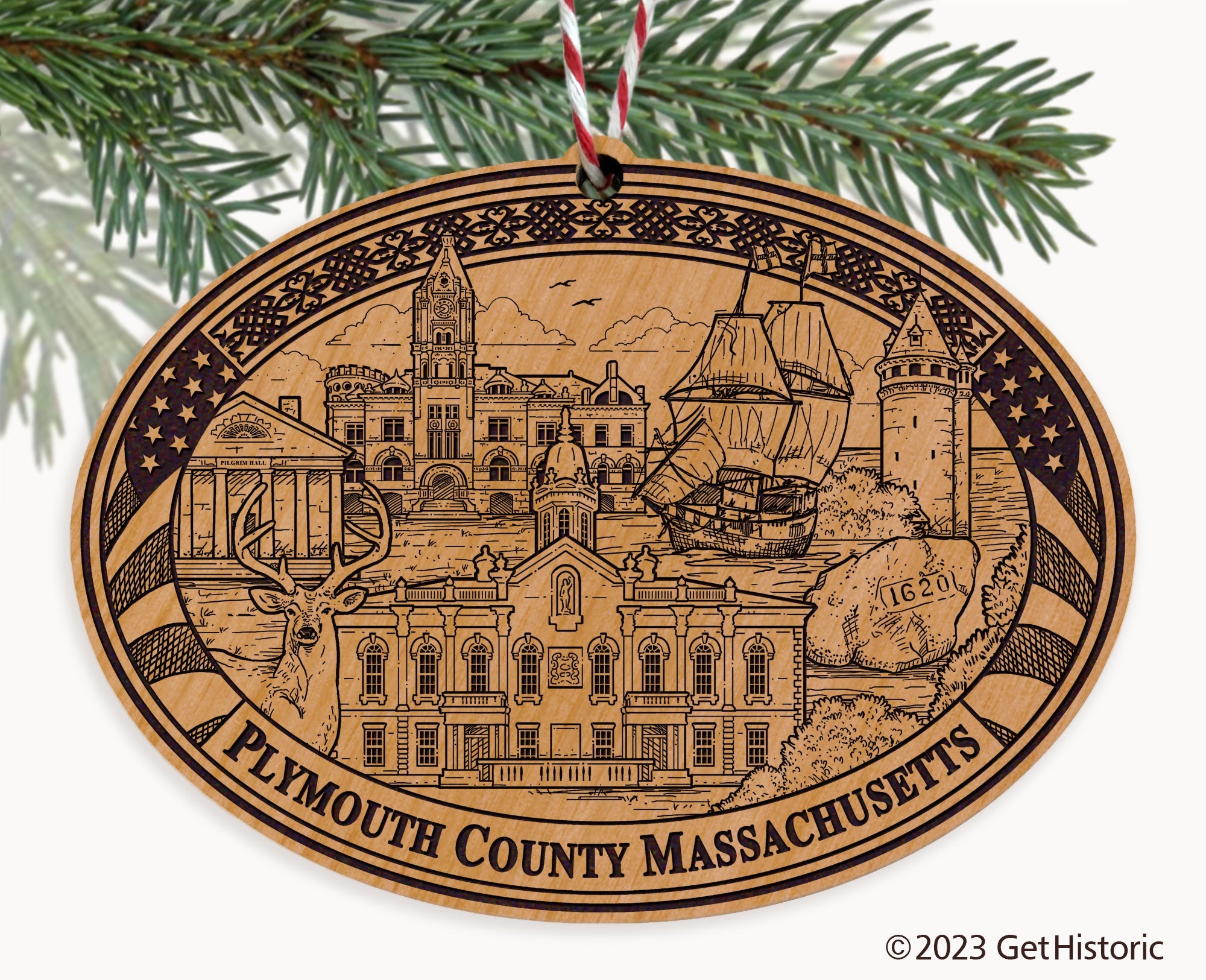 Plymouth County Massachusetts Engraved Natural Ornament