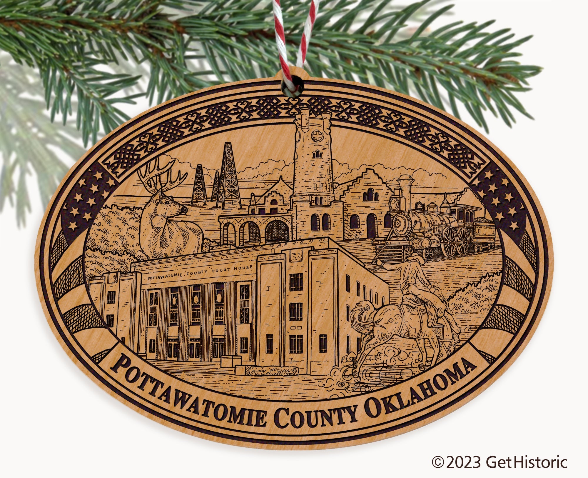 Pottawatomie County Oklahoma Engraved Natural Ornament