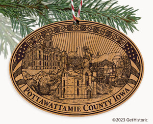 Pottawattamie County Iowa Natural Wood Engraved Ornament