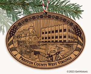 Preston County West Virginia Engraved Natural Ornament