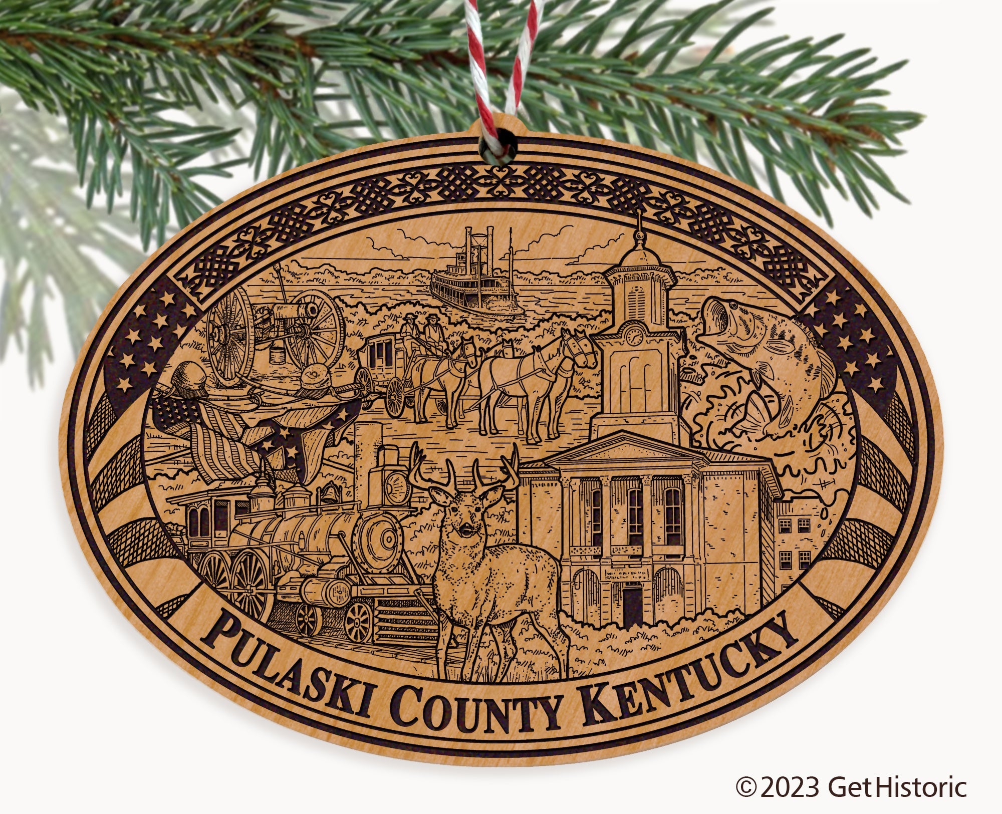 Pulaski County Kentucky Engraved Natural Ornament