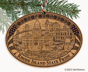 Rhode Island State Natural Wood Engraved Ornament