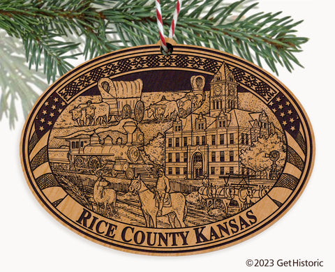 Rice County Kansas Engraved Natural Ornament