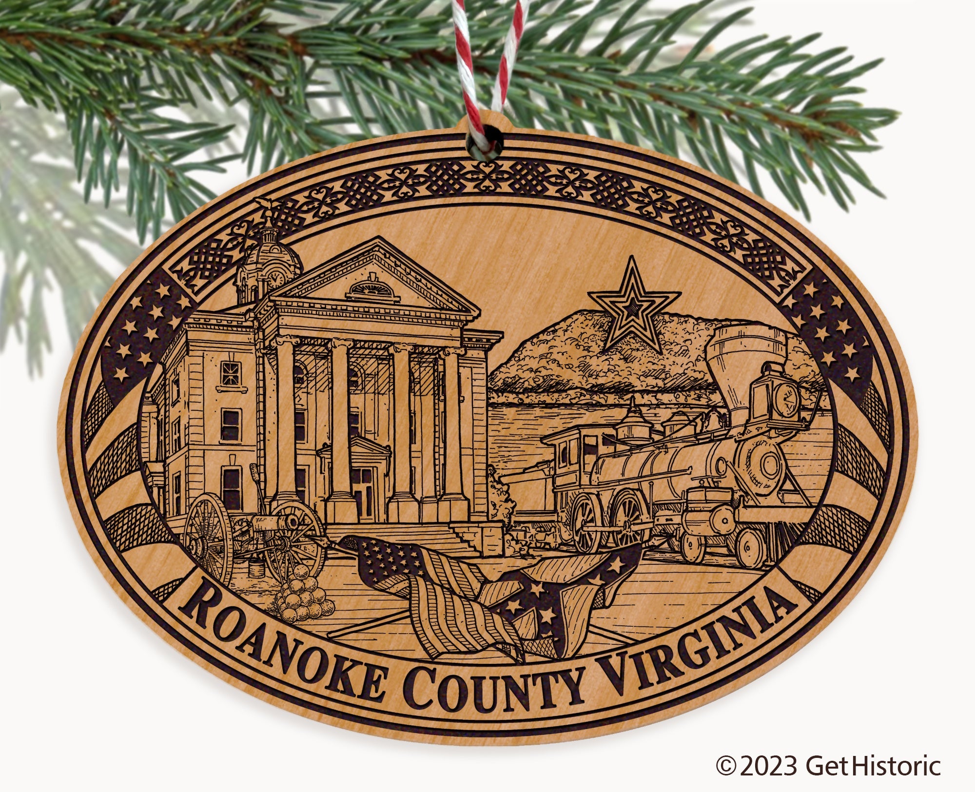 Roanoke County Virginia Engraved Natural Ornament