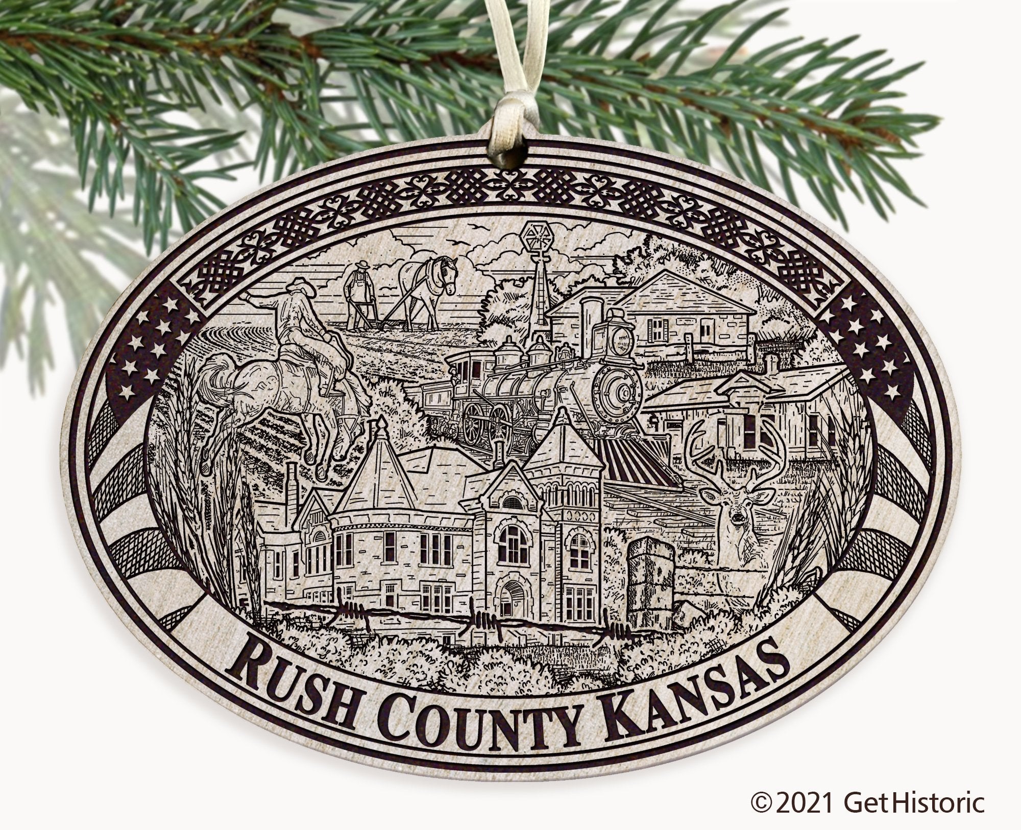 Rush County Kansas Engraved Ornament