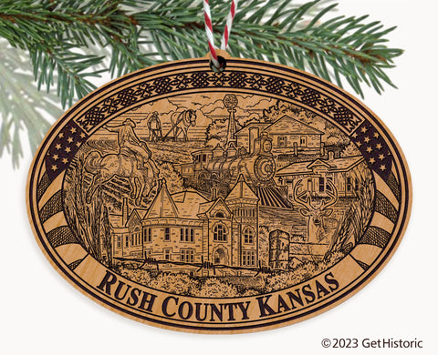 Rush County Kansas Engraved Natural Ornament