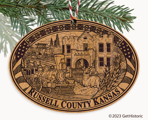 Russell County Kansas Engraved Natural Ornament