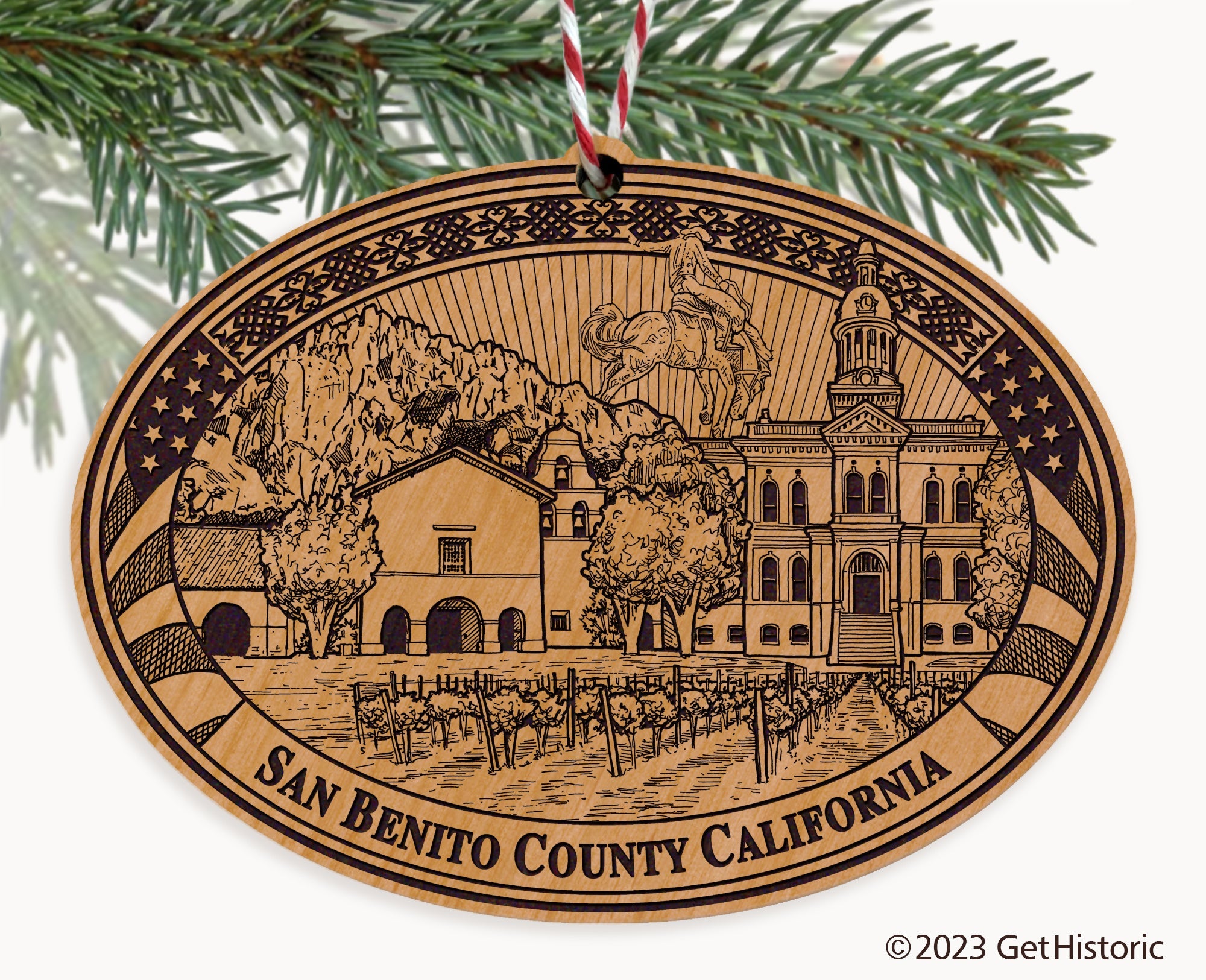 San Benito County California Engraved Natural Ornament