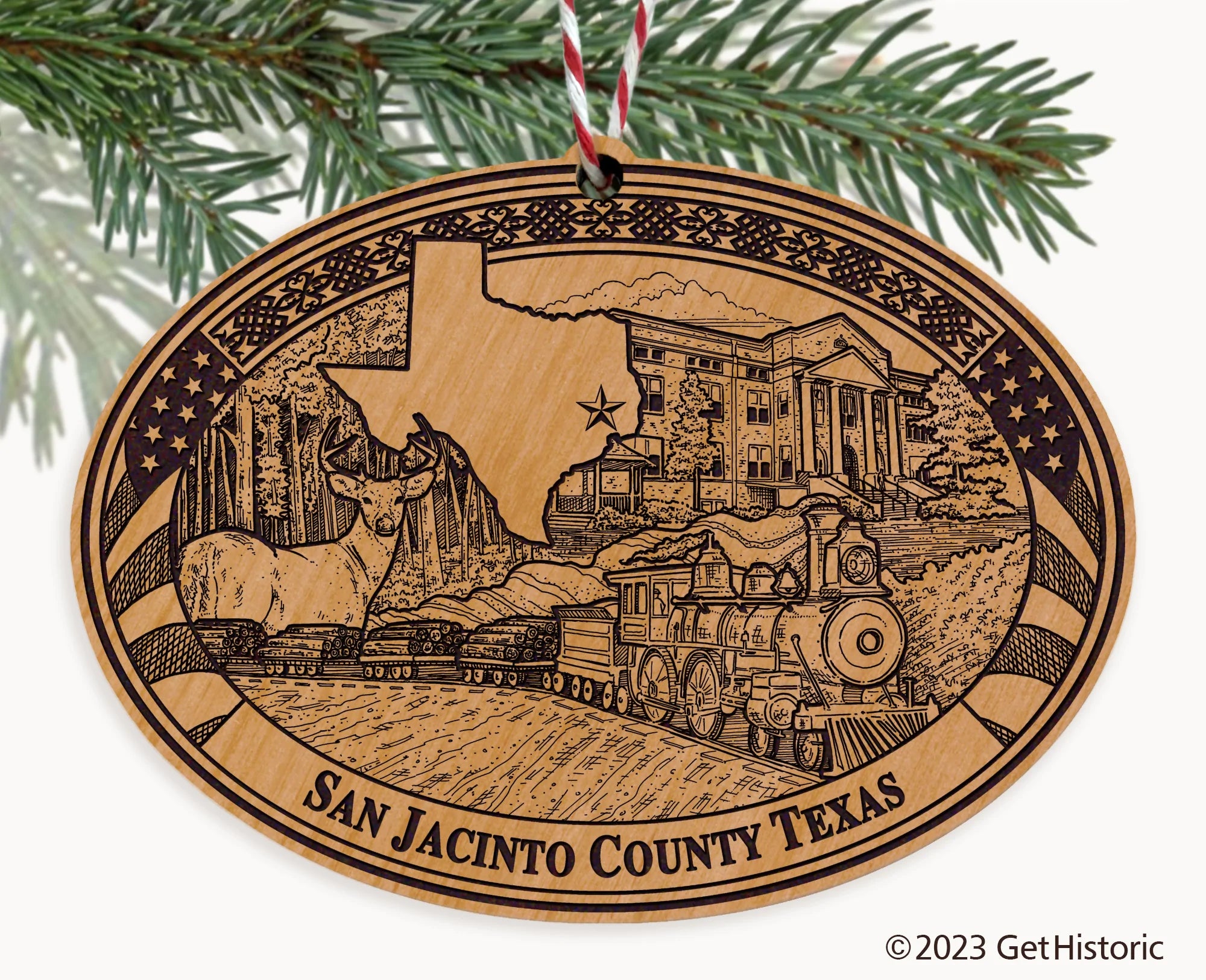 San Jacinto County Texas Engraved Natural Ornament