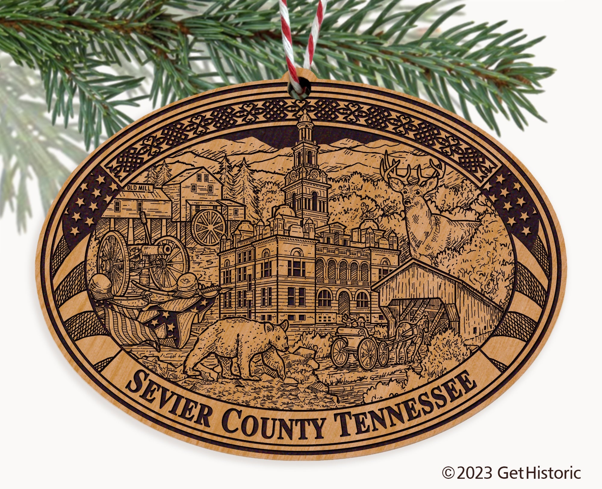 Sevier County Tennessee Engraved Natural Ornament