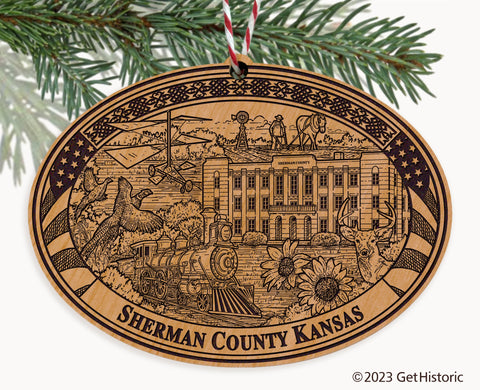 Sherman County Kansas Engraved Natural Ornament