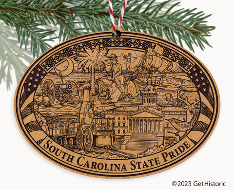 South Carolina State Natural Wood Engraved Ornament