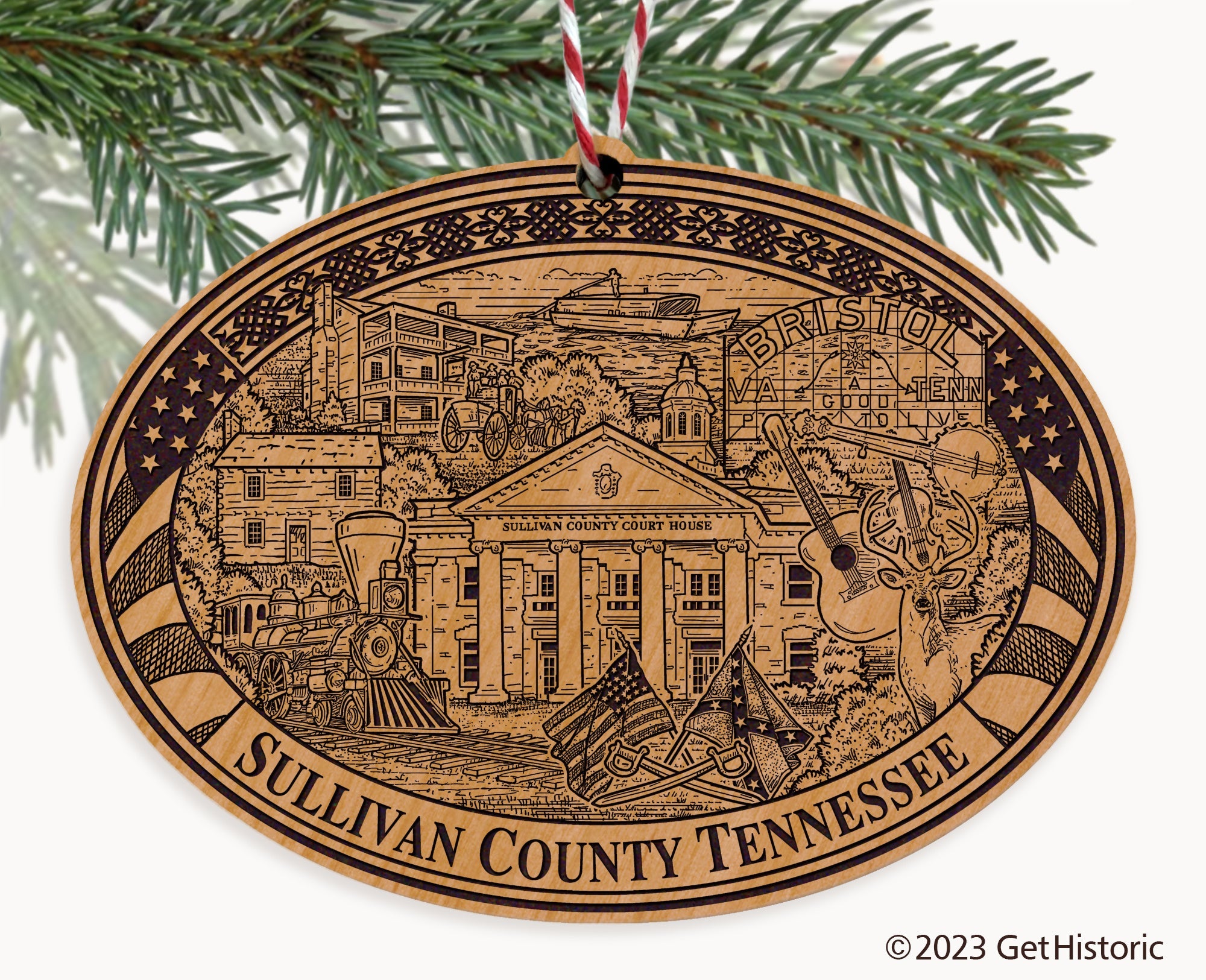 Sullivan County Tennessee Engraved Natural Ornament