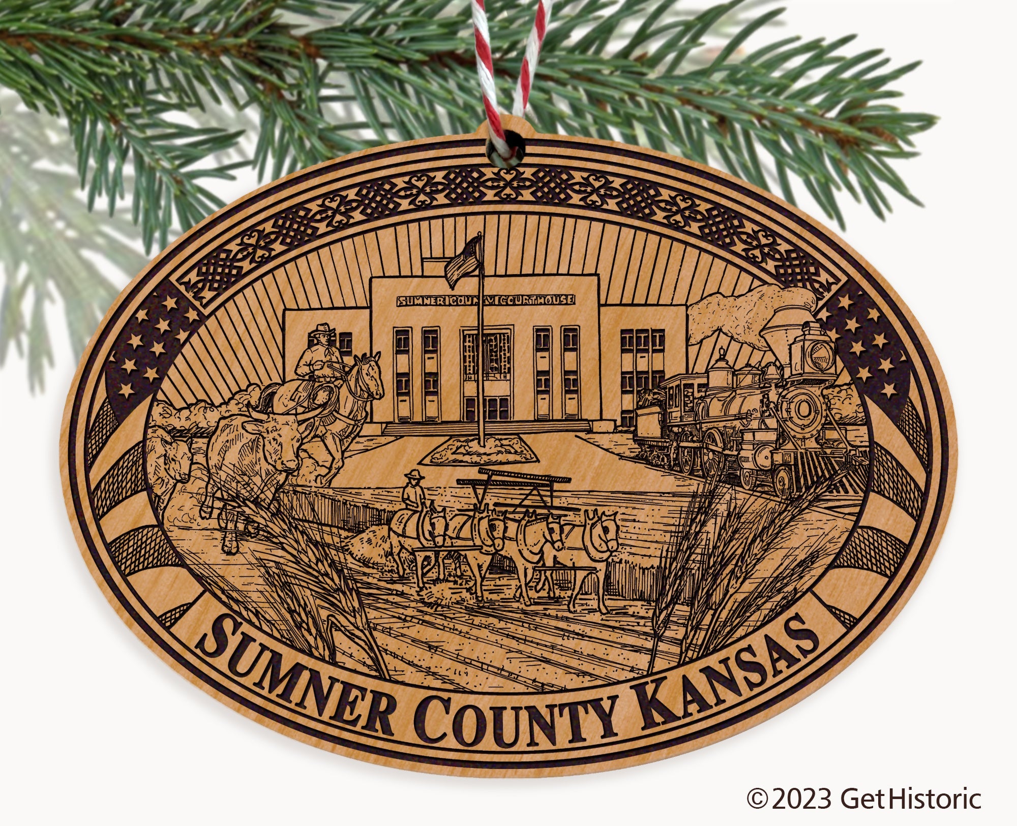 Sumner County Kansas Engraved Natural Ornament