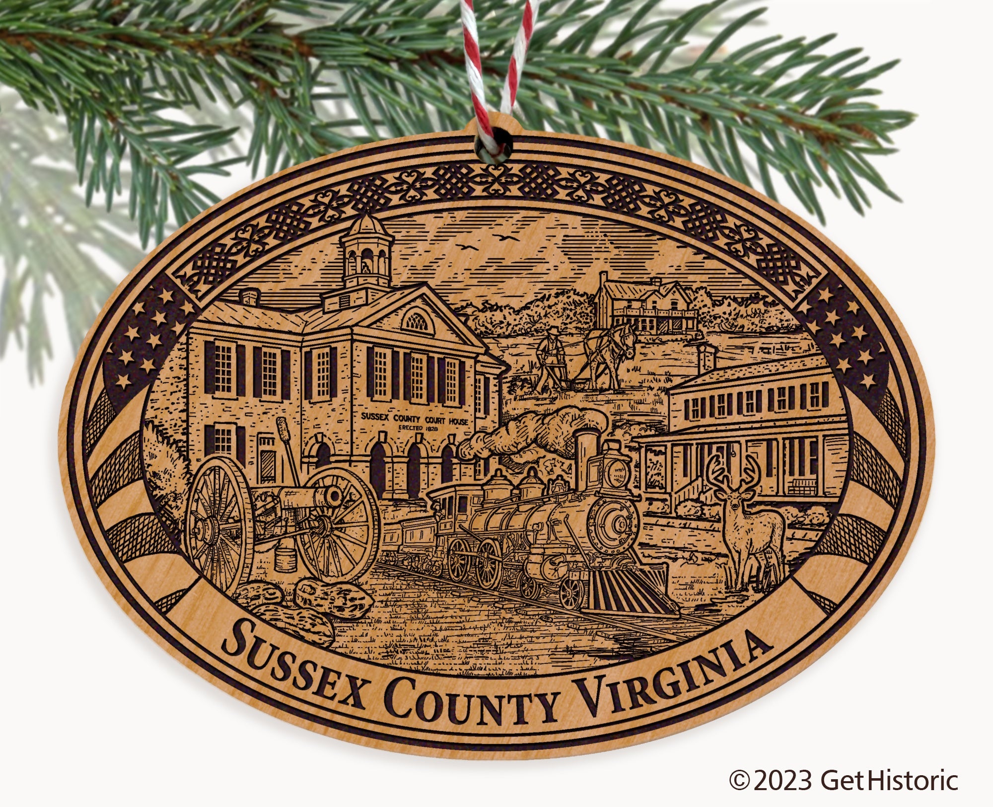 Sussex County Virginia Engraved Natural Ornament