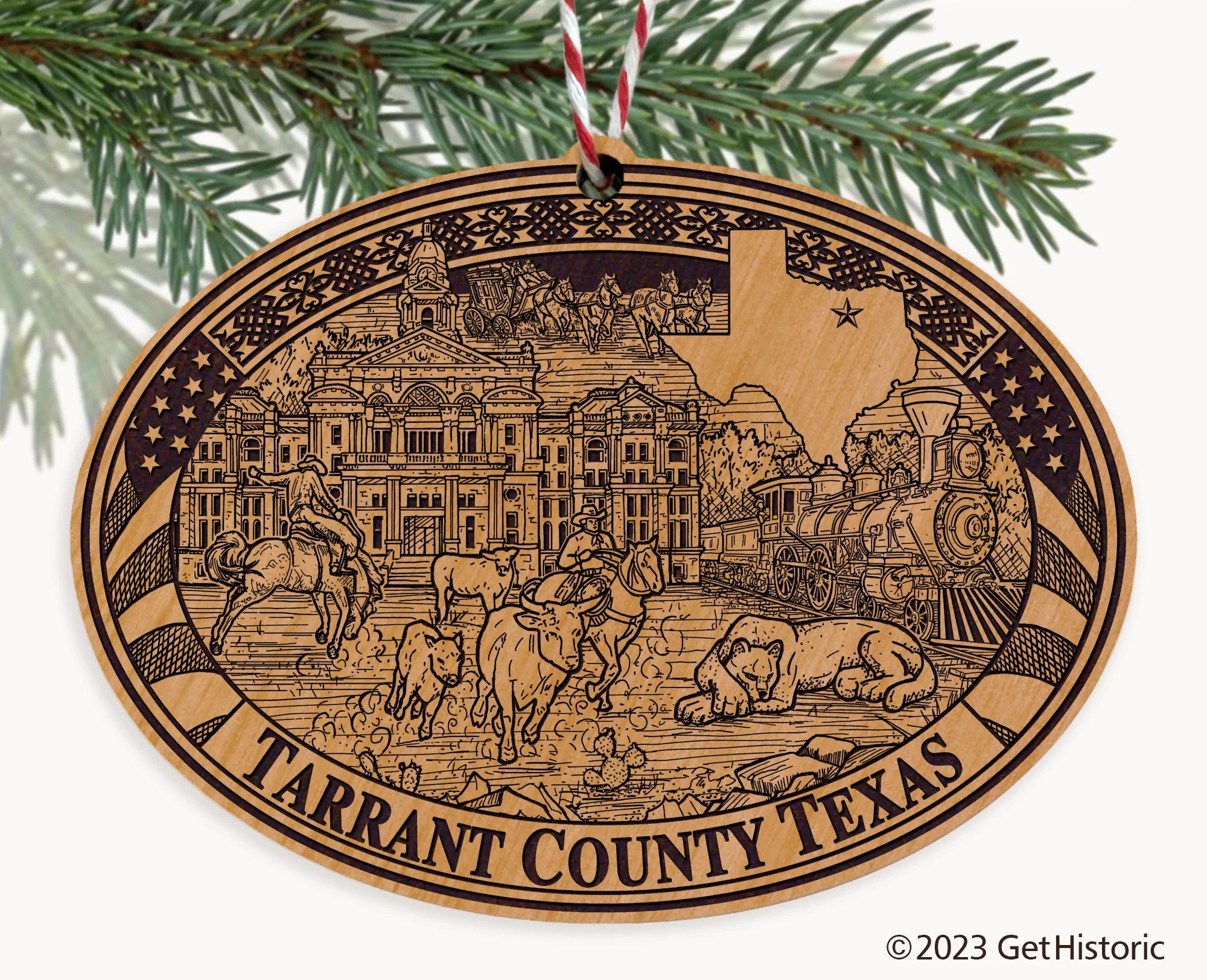 Tarrant County Texas Engraved Natural Ornament