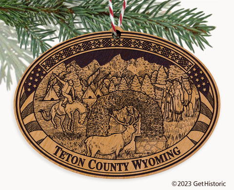 Teton County Wyoming Engraved Natural Ornament