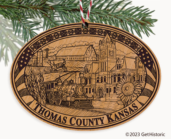 Thomas County Kansas Engraved Natural Ornament