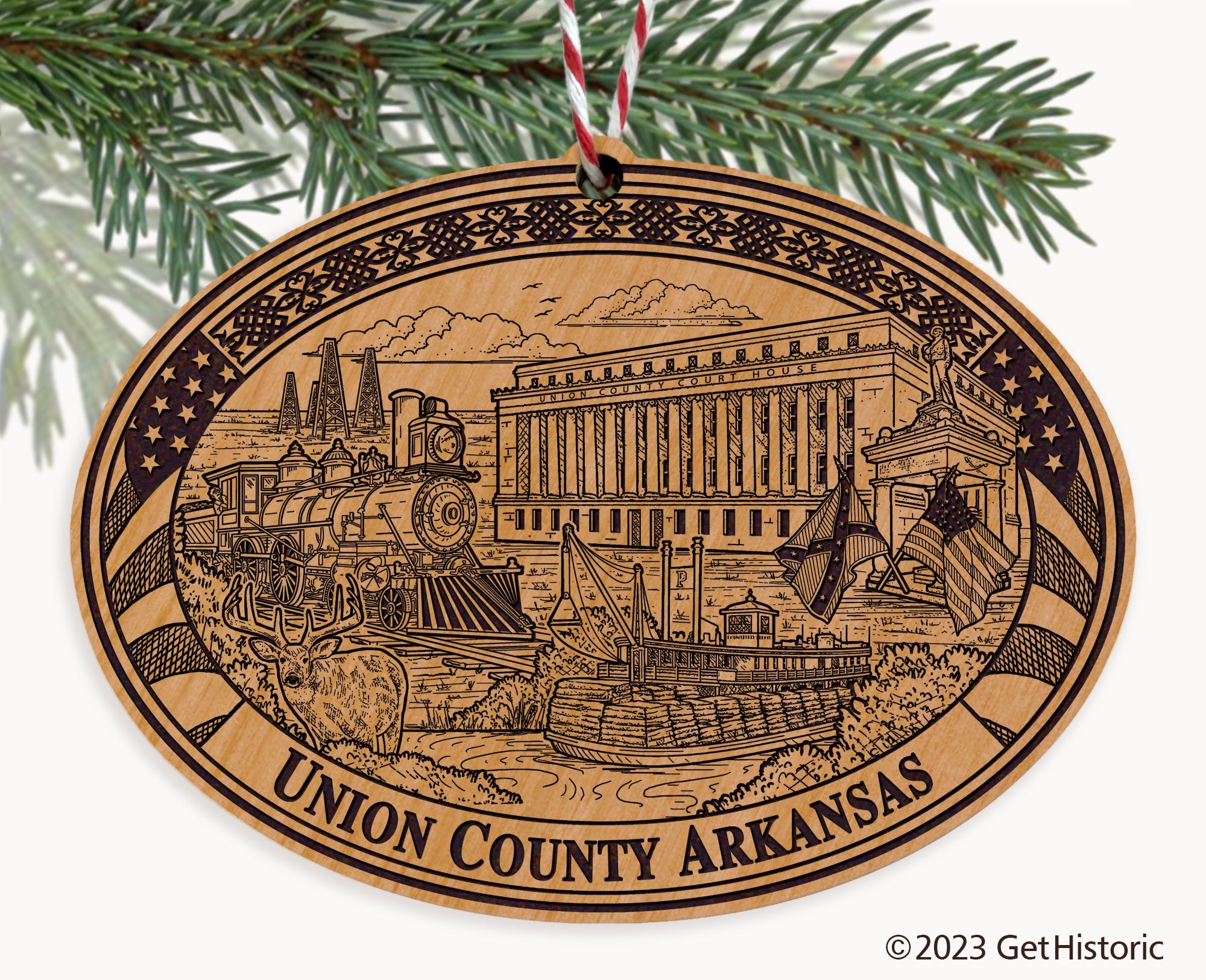 Union County Arkansas Engraved Natural Ornament