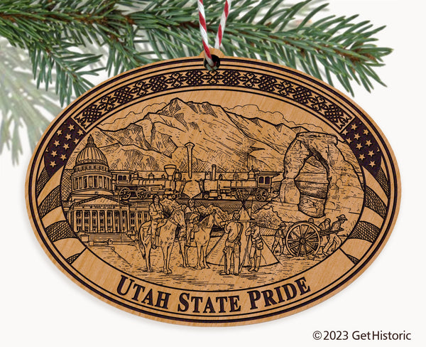 Utah State Natural Wood Engraved Ornament