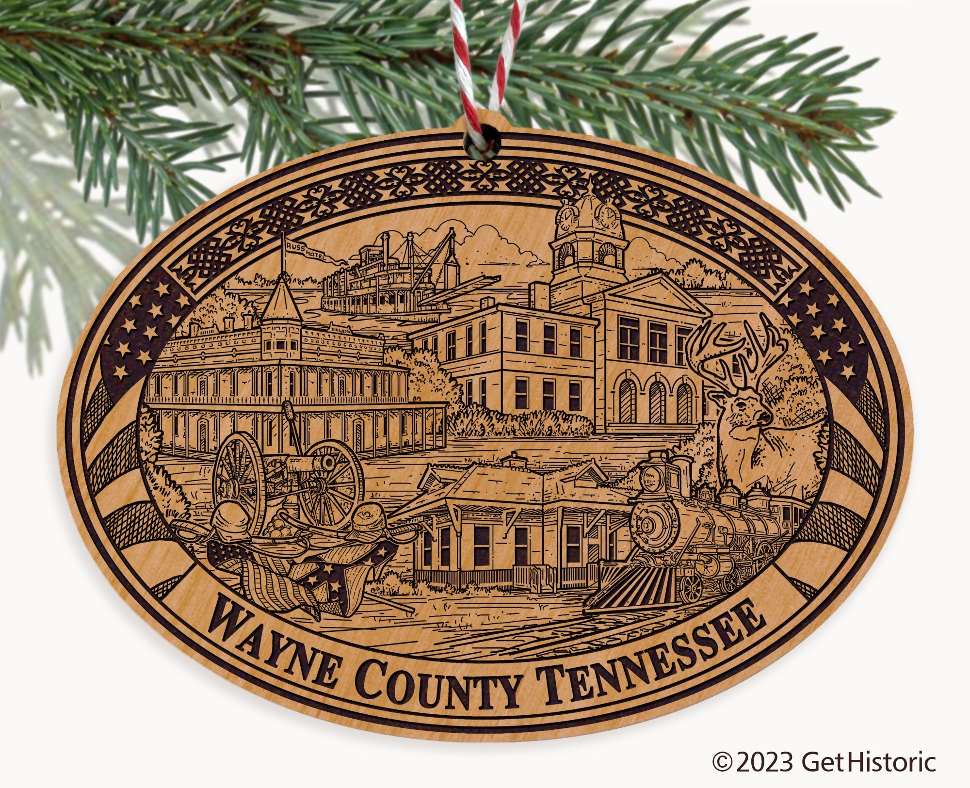 Wayne County Tennessee Engraved Natural Ornament